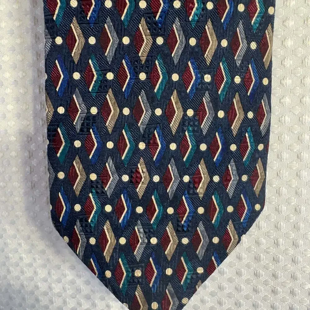 Pierre Balmain Couture Vintage 100% Silk Geometric Diamond Men's Necktie